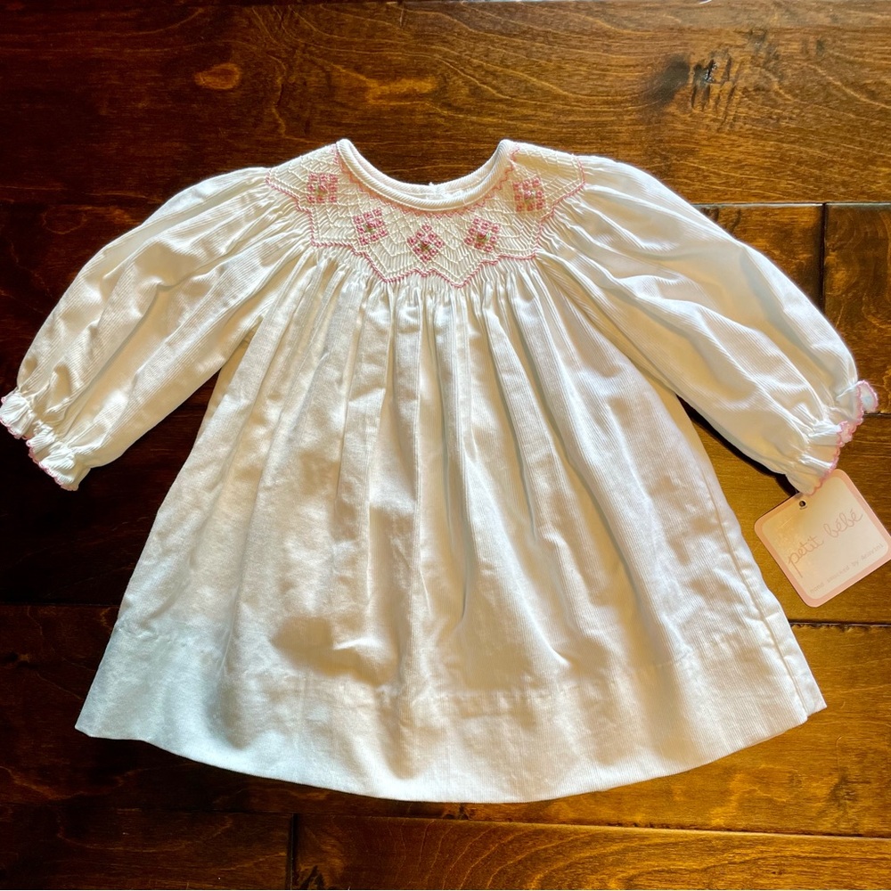NWT Petit Bébé corduroy bishop dress, size 6M